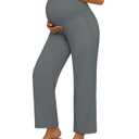 Huukeay Women's Cotton Linen Blend Maternity Pants, High Waisted Lounge Pregnancy Pants Over the Belly Trousers with Pockets(Gray,Small) (Gray)