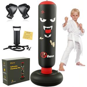 Children's Independent Punching Bag Inflatable Boxing Bag Set with Gloves and air Pump, Designed for 4-12 Years Old, Safe Decompression, The First Choice for Sports Toys, Great Value Gift