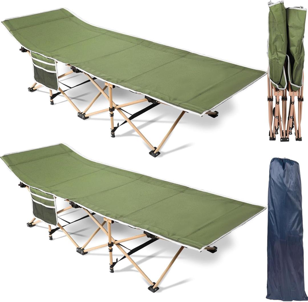 Wenqik 2 Pack 450lbs Max Load Camping Cot for Adults with Carry Bag Portable Folding Outdoor Sleeping Cot Heavy Duty Bed for Traveling Camp Military Office Nap Beach Home Lounging, 74.8 x 26.4 x 13.8 inches