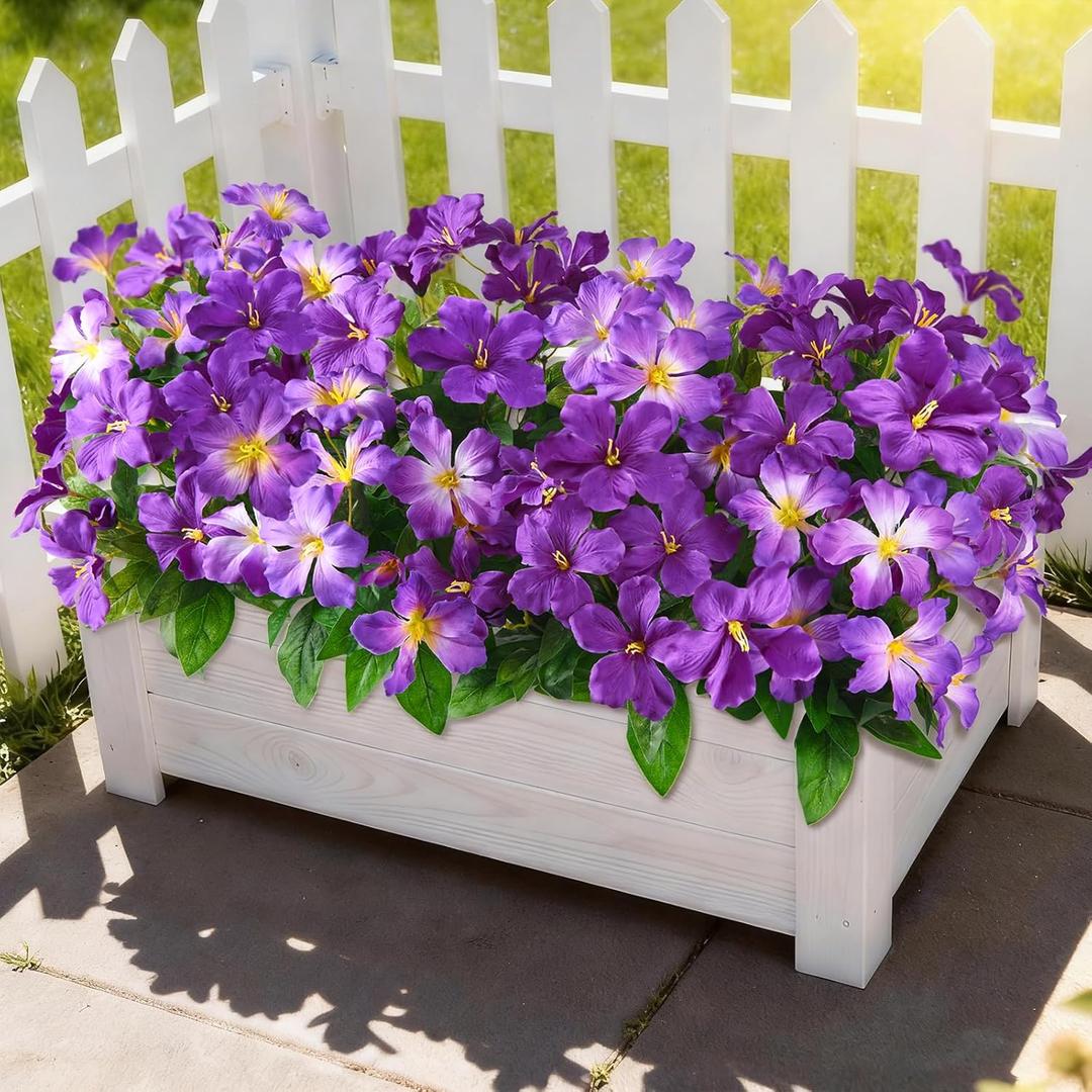 Homsunny Artificial Flowers for Outdoor, 6PCS Fake Silk Flowers UV Resistant, Realistic Faux Plants Flowers for Front Door Porch Planter Patio Yard Garden Spring Decor, Double Purple