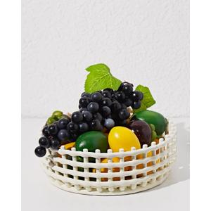 UPWOIGH Large Beige Circular Glazed Ceramic Fruit Basket Bowl, 10.8x3.85in Big Modern Table Decor Handmade Premium Personalized Ceramic Decorative Storage Organizer for kitchen, Breads,Vegetables,Gift