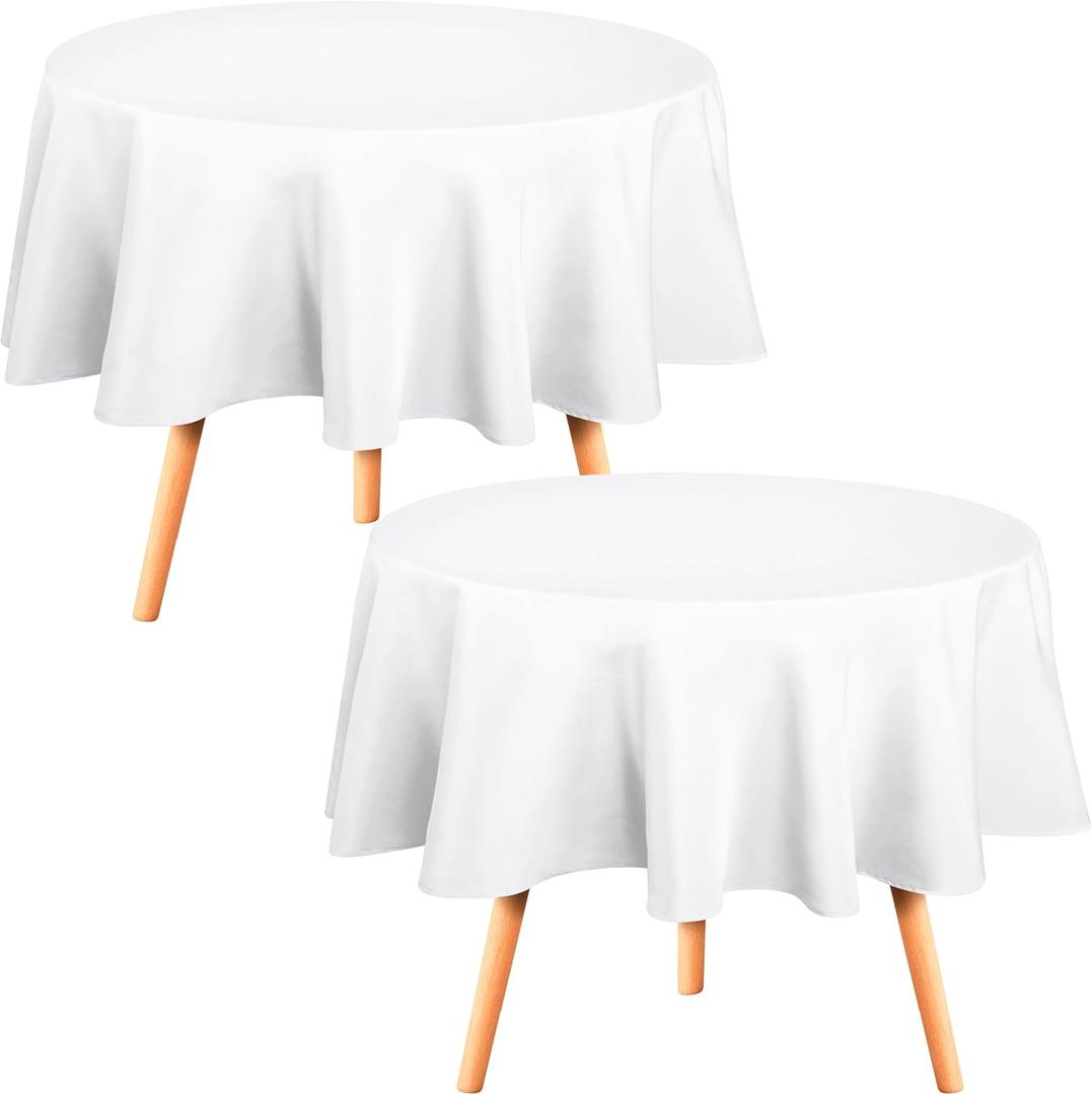 Utopia Kitchen Round Table Cloth 2 Pack(70 Inches, White), Tablecloth Machine Washable, Polyester Table Cover for Dining, Buffet Parties, Picnics, Events, Weddings and Restaurants