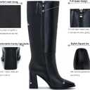 Knee-High Boots for Women - Wide Calf Boots with Zipper, Square Toe Tall Leather Boots, Chunky Heel Fashion Long Boots, 9W