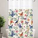 Flower Shower Curtain Waterproof Snap in Liner, Watercolor Blue Floral Butterfly Vibrant Colorful Petals No Hooks Shower Curtain, 36x72 Polyester Flower Curtain Shower for Your Bathroom Decor (Dark Green)