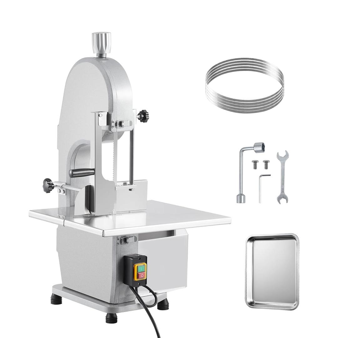 1500W Commercial Electric Meat and Bone Bandsaw, Stainless Steel Worktable 19.3" x 15", 0.167.9 Inch Cutting Thickness, Frozen Meat Cutter with 5 Saw Blades for Pork, Beef, Chicken, Fish
