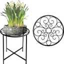 Plant Stand, 15'' Tall Indoor Outdoor Set of 1, Retro Design Round, Rust-Proof Coated Metal Pot Stand for Flowers, Patio Garden Home Decor - Black