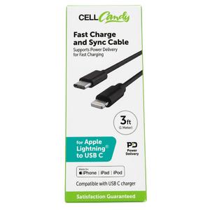 CellCandy Fast Charge And Sync Cable 3 Ft For Apple Lightning to USB C