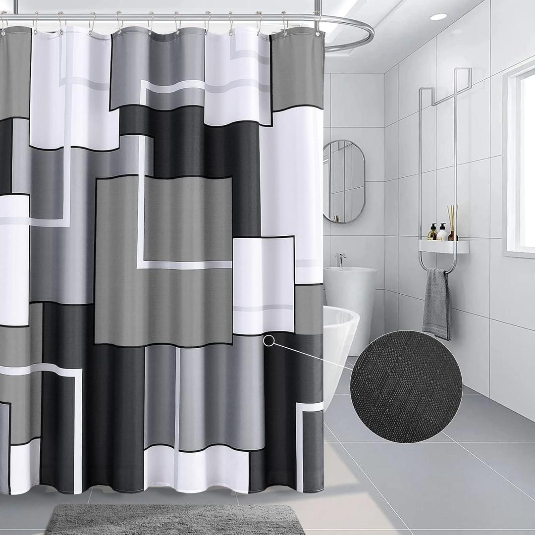 Hokibero Shower Curtain Set for Bathroom Geometric Small Shower with Heavy Duty Water Repellent White Bathroom Curtain for Hotels Bathtubs, 72x78 Grey