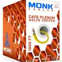 MONK CABLES | CAT6 Plenum Cable 1000ft | 100% Pure Copper | UTP, 23AWG, 550MHz | DSX-8000 Certified | Most Certified Cable of The Whole Market (Yellow)