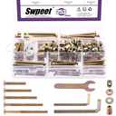 Swpeet 253Pcs M6 x 30/40/50/60/70/80mm Zinc Plated Crib Hardware Screws Kit, Hex Socket Head Cap Crib Bed Bolt and Barrel Nuts Flat Washer and Flange Nuts with Threaded Insert Nuts