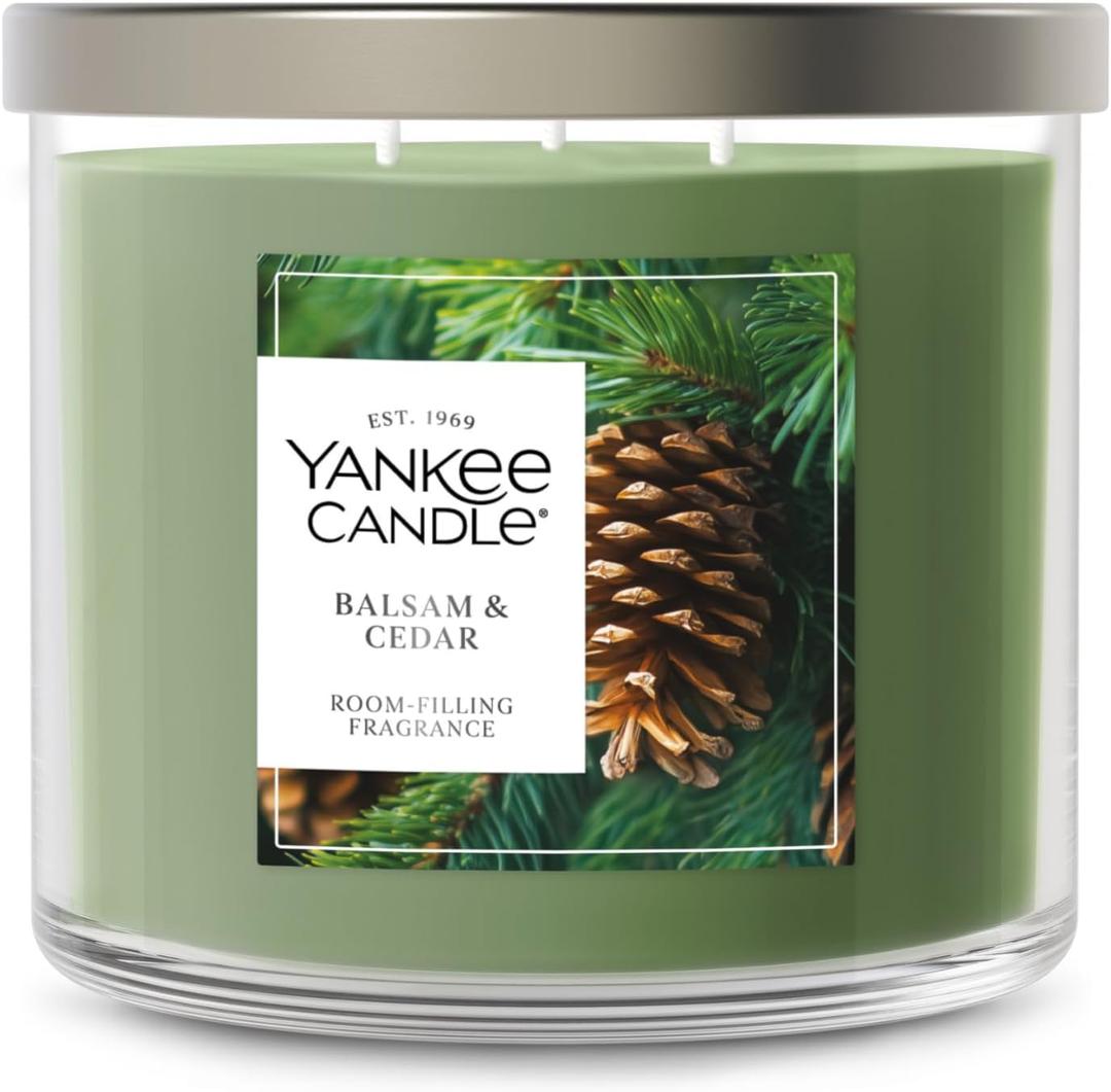 Yankee Candle Balsam and Cedar, Holiday Scented Candle, 14.5oz 3-Wick Candle Jar with up to 40 Hours Burn Time, Giftable, Holiday