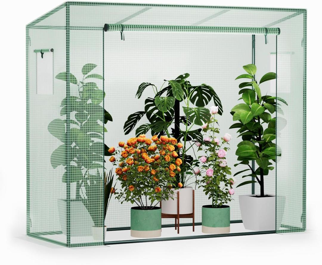Greenhouse, Phonjoroo Lean to Small Greenhouse w/ 2 Side Windows & Zipper Rolling Door Tomato Greenhouses w/ Thicken PE Cover Outdoor Plant House Portable Small Hot House Winter Storage (78"x30"x67")