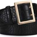 Wide Belts for Women Leather Wide Belts Fashion Thick Black Belt With Gold Buckle Belt for Dresses (L: Fit Waist Size 35"-39")