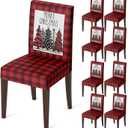 Horaldaily 8PCS Christmas Dining Chair Covers,Red Buffalo Plaid Trees Stretch Removable Washable Slipcover Chair Protector for Dining Room Home Decor