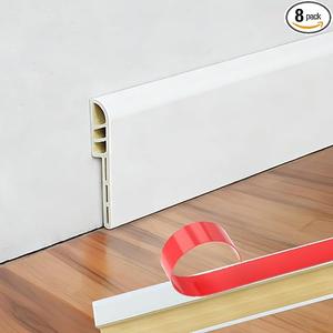Wall Baseboard Molding Trim, High Impact Molding Panel Skirting Board, 48in 8-Pack, White, Peel and Stick, 32 Feet Total Length, PVC, Model: JF116-8P