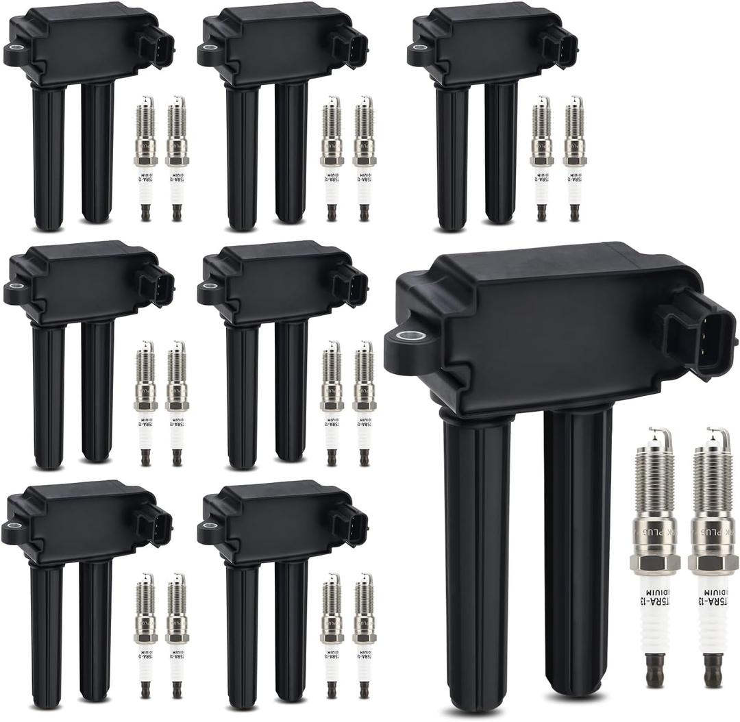 UF504 Ignition Coils & 3381 Double Iridium Spark Plug For 05-15 Chrysler 300 Aspen/Dodge Challenger Charger Durango Magnum Ram 1500 2500 3500/Jeep Grand Cherokee V8 5.7L 6.4L Replaces#52-1828 GN10352