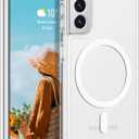Rayboen for Samsung Galaxy S21 Case, Compatible with Magsafe, Classic Crystal Clear Slim Shockproof Protective Phone Cover for Samsung S21 5G with Transparent Hard PC Back, White Magnetic Ring