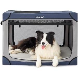 Lesure Soft Collapsible Dog Crate - 36 Inch Portable Travel Crate for Large Dogs Indoor & Outdoor, 4-Door Foldable Pet Kennel with Mesh Windows, Blue