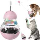 Interactive Cat Toy for Bored Indoor Cats, Tumbler Design with Teaser Wand, Cat Food Dispenser & Treat Puzzle Toy, Kitten Enrichment Toys for Mental Stimulation & Slower Eating (Pink)
