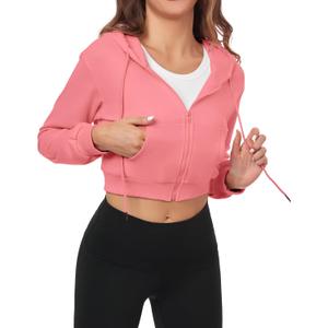 Cropped Zip Up Hoodie Women Jacket Top Sweatshirt Casual Basic Gym Workout Sport (Medium)