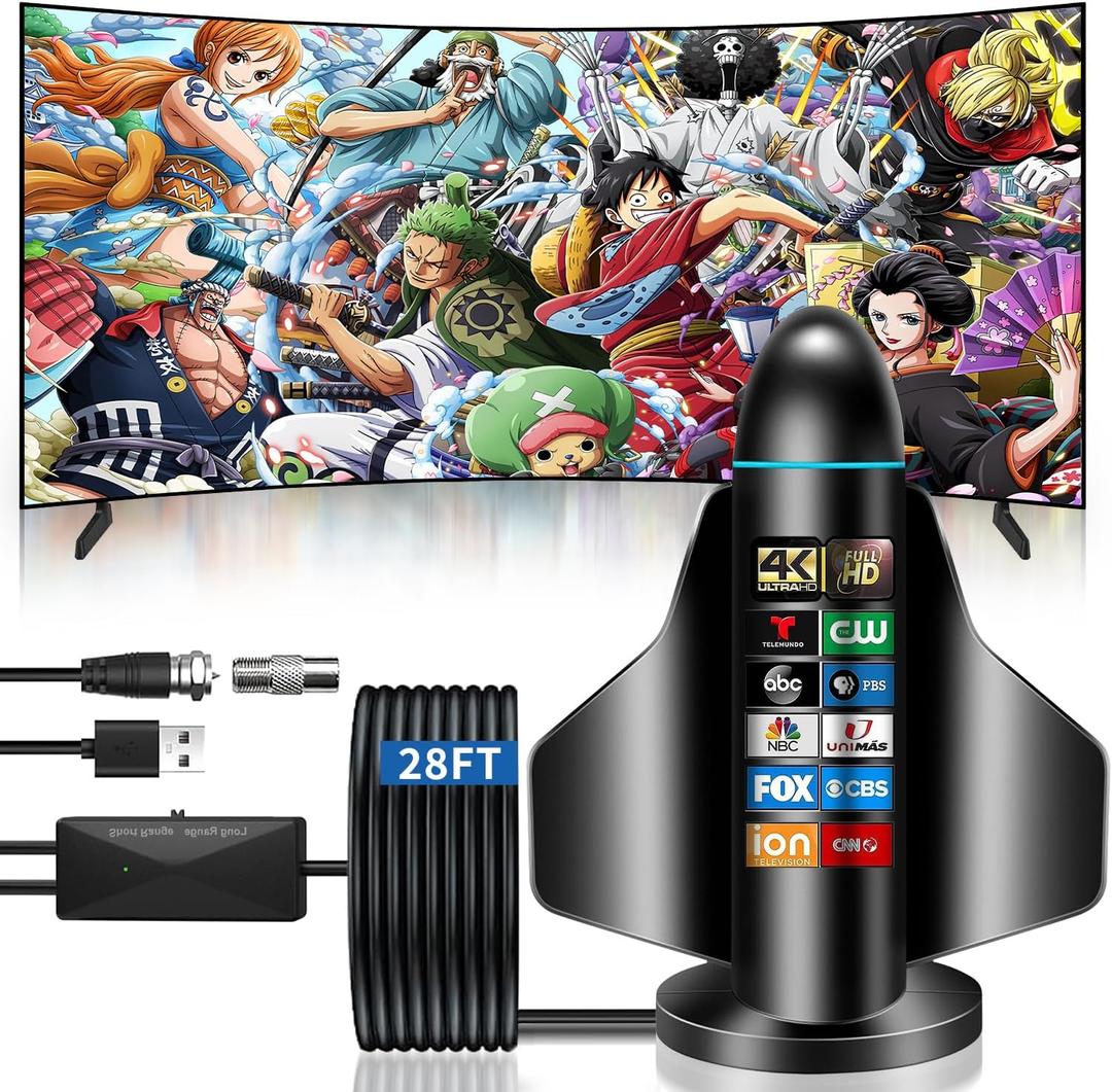 2025 TV Antenna Indoor,Antennas for Smart TV with Amplifier Signal Booster,HDTV Antenna for Local Channels 1000+ Miles Range,Digital Antenna Supports 4K 8K 1080p All TVs-Outdoor Antena 28FT Coax Cable