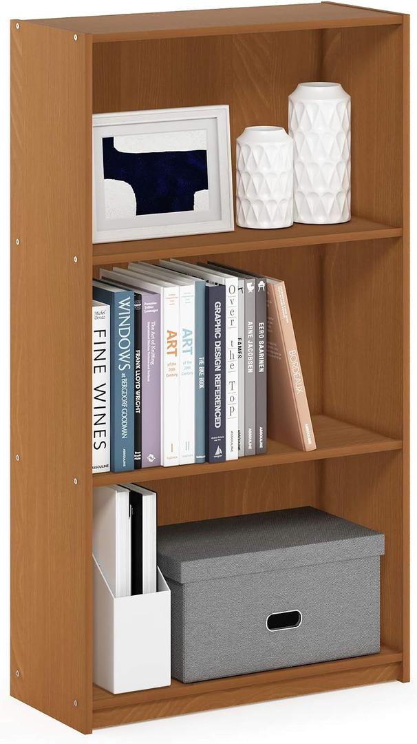 Furinno Basic 3-Tier Book Shelf with Open Shelves, Light Cherry