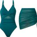 YUNIDMEIM One Piece Swimsuit Women Tummy Control Bathing Suit with Cover Up Set Slimming Mesh Sarong Swim Suits,Large