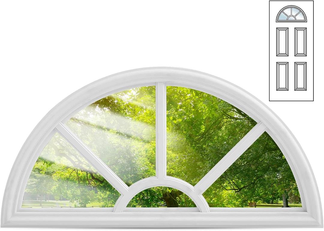 1 Pcs 22" x 10" Entry Door Glass Insert Half Round Top Exterior Door Window Inserts Replacement Kit with Low-e Clear Glass for Home Improvement (5 Lite Round Top, White)