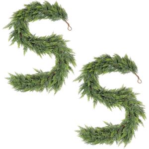 WBHome 2PCS Real Touch Juniper Garland for Christmas Holiday Seasonal Outdoor/Indoor Home Decor, 6FT Long