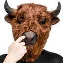 AQKILO American Bison Mask Plush Animal Latex Full Head Realistic Masks Fancy Dress for Halloween Carnival Costume Party