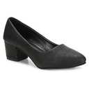 Women's Chunky Low Block Heel Pumps Shoes | Synthetic Textured Pointed Toe Dress Shoes | Closed Toe, Slip On Comfortable 2-Inch Heel for Office, Casual, and Party Wear (9, Black)
