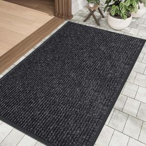 Front Door Mat, 60" x 30", Non-Slip Backing Entrance Doormats, Low Profile Welcome Mat Outdoor Indoor, Easy to Clean Outside Entry Mats (2'6" x 5' (Rectangular), Double Stripes Black)