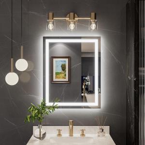 TokeShimi 24x30 LED Bathroom Mirror with Lights,Front Lit + Backlit,Anti-Fog LED Mirror for Bathroom,Stepless Dimmable 3-Color Light,Tempered Glass,Memory,UL Listed,Waterproof