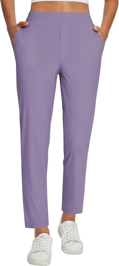 baleaf Womens Travel Pants Lightweight Stretch with Zipper Pockets Petite Ankle Dressy Golf Work Business Casual Slacks (X-Small, Purple)