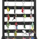 Ikee Design Wooden Jewelry Display Rack with 20 Removable Metal Hooks,Earring Card Display Stand,Jewelry Organizer,Earring Bracelet Organizer, Keychain Stand, Black Color