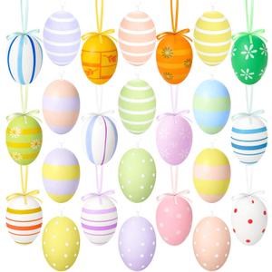 24 Pcs Easter Egg Decorations, Plastic Easter Hanging Ornaments for Trees, Easter Eggs for Indoor Outdoor, Colorful Decorative Eggs for DIY Crafts Party School Office Home Decor Easter Gifts [LNstyle]