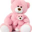 Muiteiur Giant Teddy Bear Stuffed Animal, Cute Mommy and Baby Bear,Teddy Bear Baby Shower Plush Toy for Kids Boys Girls, Great Gift for Lover, 40inch,Pink