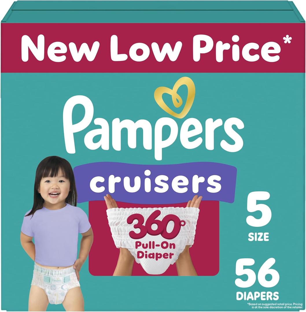 Pampers Diapers - Cruisers 360 - Size 5, 56 Count, Babyproof up to 100% Leakproof Pull-On Diaper