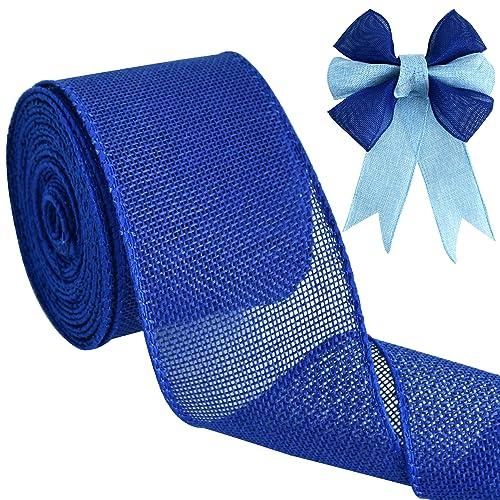 TONIFUL Burlap Wired Ribbon, 2.5 Inch Faux Burlap Ribbons, Royal Blue Burlap Ribbon for Christmas, Home Decor, Gift Wrapping, Tree Topper Bow, Wreath, Outdoor Decorations, DIY Crafts (10 Yards