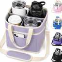Drink Carrier Tote Bag, Family Size 4 Compartment Drink Bag Insulated 4 Water Bottle Holder with Adjustable Strap Multiple Tumbler Carrier Caddy for Car, Delivery, Family Outings Fits Any Cup