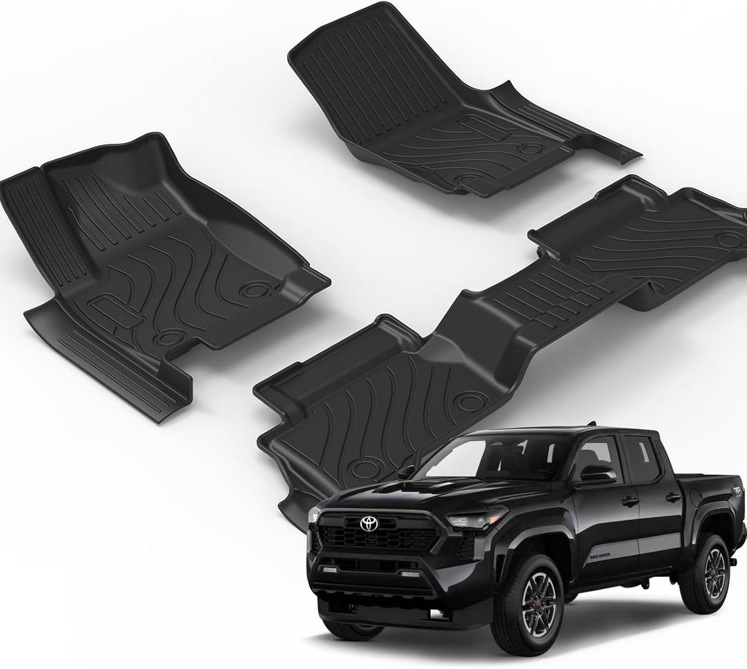 Floor Mats for Toyota Tacoma 2024-2025 Crew Cab, All Weather Floor Liner for Tacoma 2024-2025 TPE Custom Fit Car Mats Front&Rear 2 Row Mats, Black