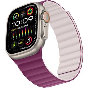 Compatible with Apple Watch Band 49 46 45 44 42mm Double Sided Wearable Silicone Magnetic Strap for iWatch 3 (42/44/45/46/49, Wine/Pink)