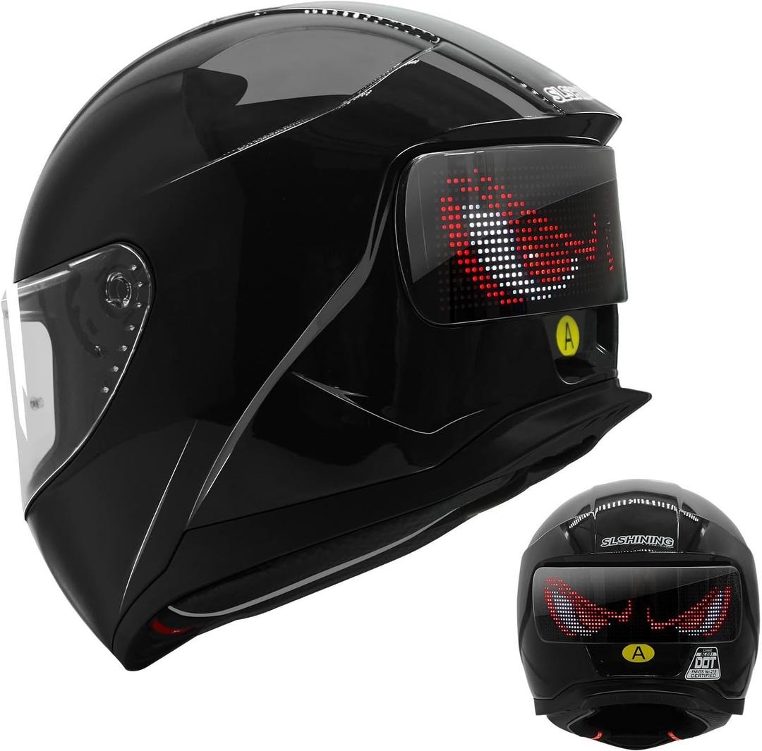 Full Face Motorcycle Helmet - DOT Approved, App Programmable Rear Display, USB Charging, Adult Dirt Bike Helmet for Men & Women, Size: M