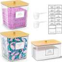 2+1 Pack Laundry Pods Container, Clear Laundry Detergent Powder Storage Containers, Laundry Room Organization Containers with Wooden Lids & Labels, Laundry Pods Holder for Scent Booster, Dryer Ball
