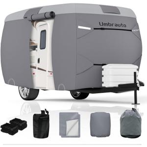 Umbrauto Fiberglass Travel Trailer Cover Fits 13'-16' Trailers, Upgraded 7 Layers Top Camper RV Cover with Windproof Strap,Adhesive Repair Patches, Fiberglass RV Cover, Fits 13-16FT
