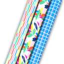 Hallmark Wrapping Paper Mini Rolls, 3-Pack (Blue Plaid, Spring Flowers, Rainbow Stripes) for Birthdays, Baby Showers, Mother's Day, Any Occasion - 45 Sq. Ft. Total