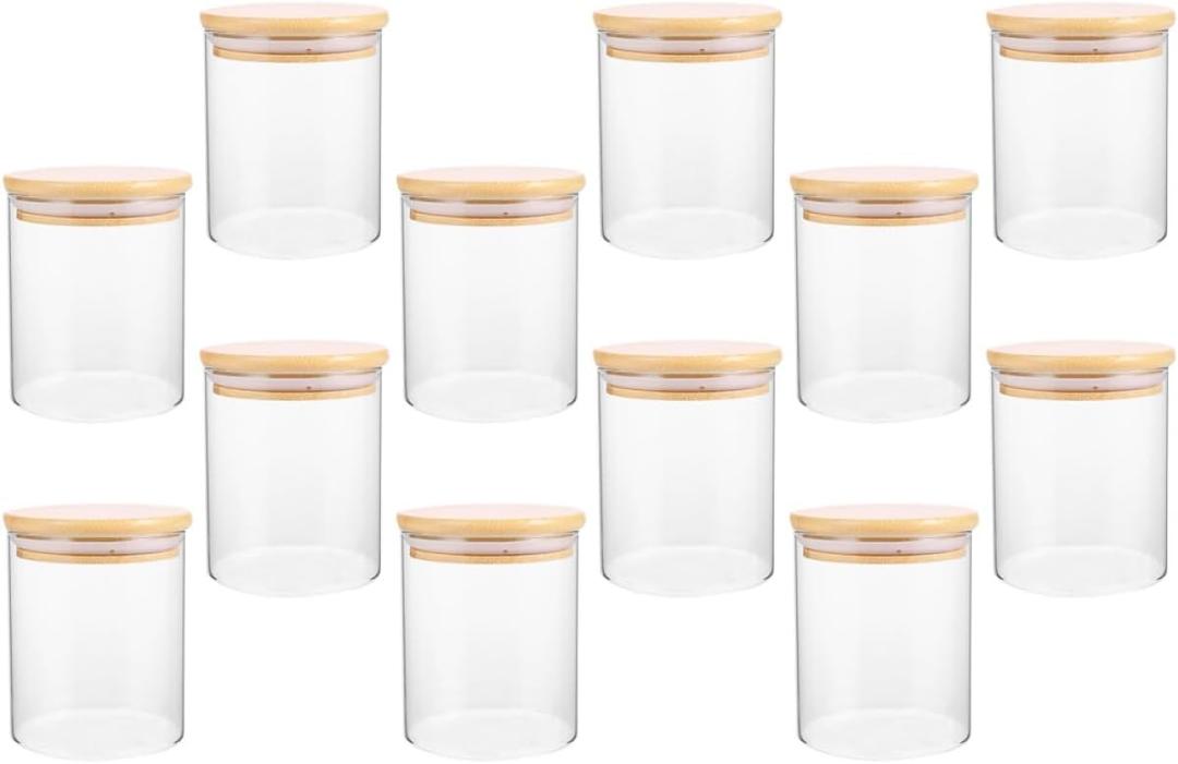 12pcs Glass Food Storage Jars with Bamboo Lids Airtight Containers for Sugar Beans Cereal and Tea Easy to Clean for Kitchen Organization