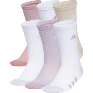 adidas Unisex Youth Athletic Cushioned 6-Pack, Crew Socks Kids for Sports, Durable & Breathable (Large, Warm Clay Pink/Wonder Beige/Preloved Fig Purple/Girls)