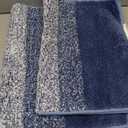 Vaukki Luxury Soft Bathroom Rugs Set of 2, Non Slip Washable Plush Bath Floor Mats, Microfiber Shaggy Absorbent Striped Bath Carpet for Tub, Bathroom and Shower (18''x26''+20''x32'', Blue)