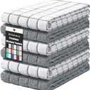 Homaxy Premium Cotton Kitchen Towels 16"x 28", Large Natural Ring Spun 390 GSM Dish Towels, Super Absorbent Terry Kitchen Hand Towels, Soft Tea Towels with Hanging Loop, Grey Check Design, 6 Pack